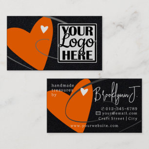 Logo Template Neon Orange Love Heart for Crafters Business Card