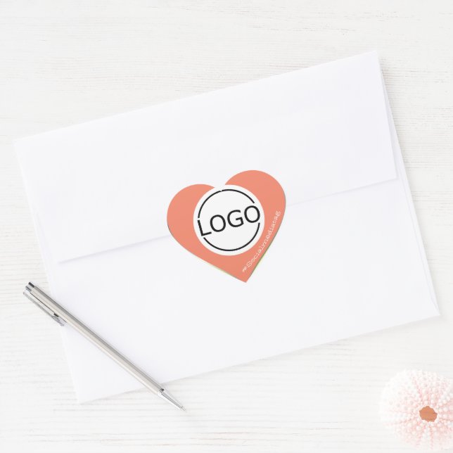 Logo Template Pastel Peach Yellow Custom Packaging Heart Sticker (Envelope)