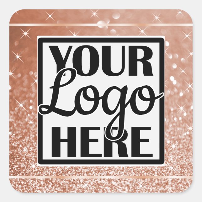 Logo Template Rose Gold Glitter Sparkle Stars Square Sticker (Front)