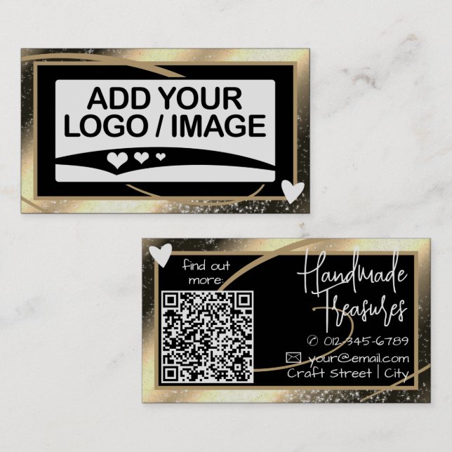 Logo Template Stylish Cool Golden Frame Cute Heart Business Card (Front/Back)