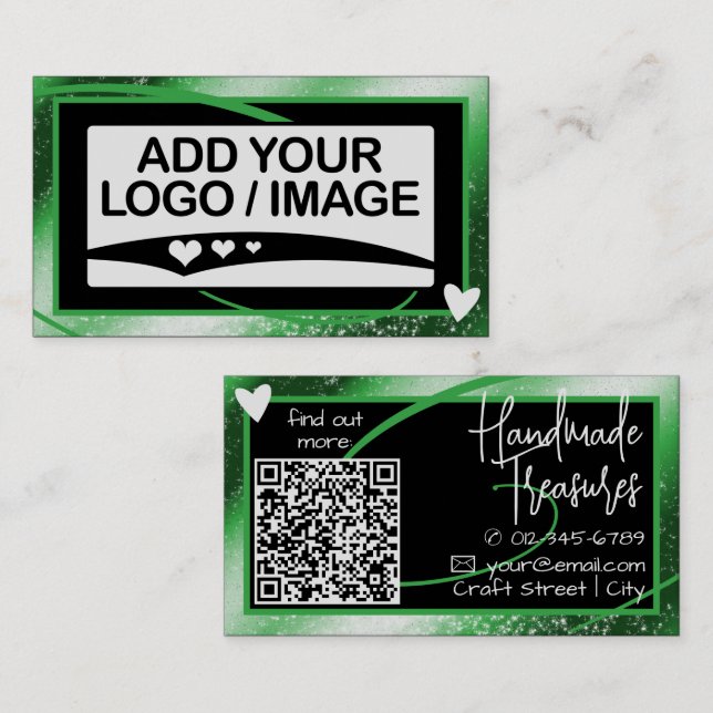 Logo Template Stylish Cool Green Frame Cute Heart Business Card (Front/Back)