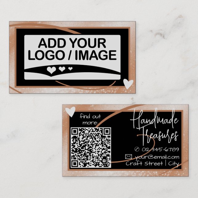 Logo Template Stylish Cool Peach Frame Cute Heart Business Card (Front/Back)