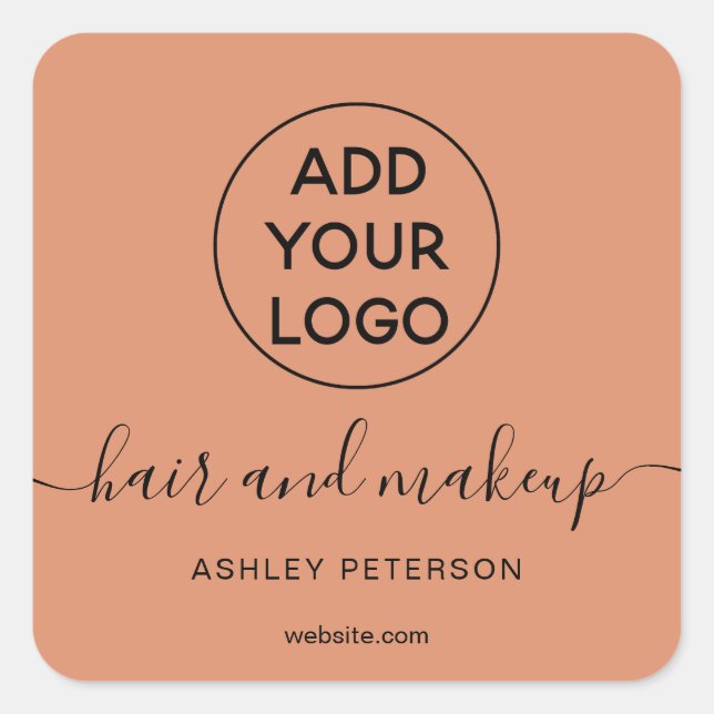 Logo terracotta simple typography hair makeup square sticker (Front)