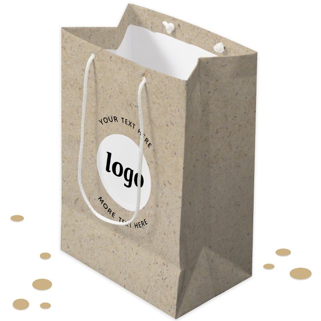 Logo Text Business Branding Brown Paper Medium Gift Bag (Simple logo with text business branding promotional gift or product bag with brown paper effect)