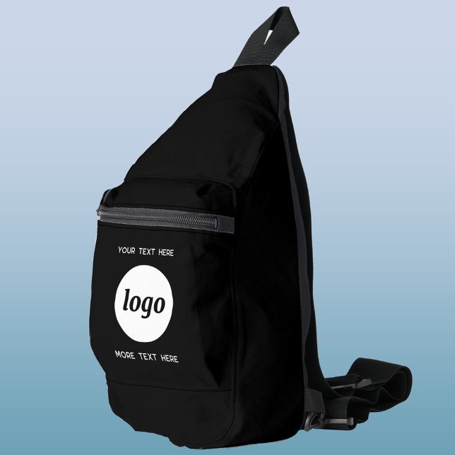 Logo Text Business Promotional Branding Black Sling Bag (Logo with custom text business branding promotional cross body sling bag)