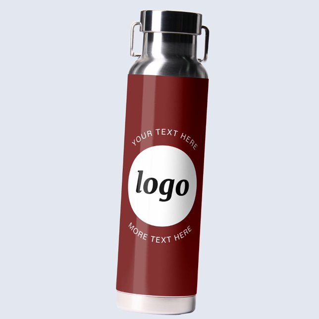 Logo Text Business Promotional Branding Dark Red Water Bottle (Logo with custom text business branding water bottle in dark burgundy wine red)