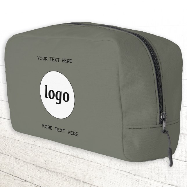 Logo Text Business Promotional Branding Sage Green Dopp Kit (Logo and custom text business branding promotional zip bag)