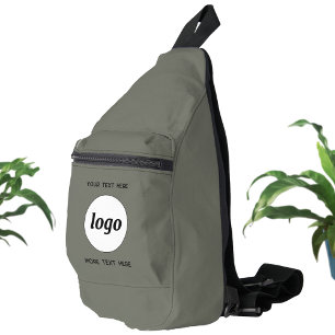 Logo Text Business Promotional Branding Sage Green Sling Bag