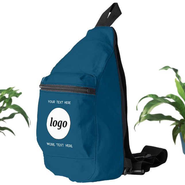 Logo Text Business Promotional Branding Teal Green Sling Bag (Simple logo with custom text business branding promotional sling bag)