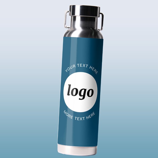 Logo Text Business Promotional Branding Teal Green Water Bottle (Simple logo with custom text business branding promotional teal green water bottle)