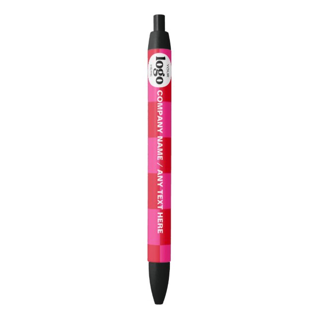 Logo Text Business Promotional Pink Chequered | Pe Black Ink Pen (Front Vertical)