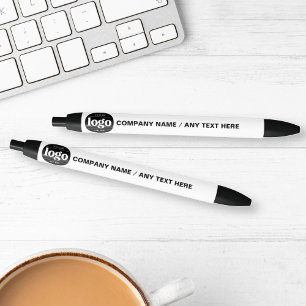Logo Text Business Promotional White Black Ink Pen