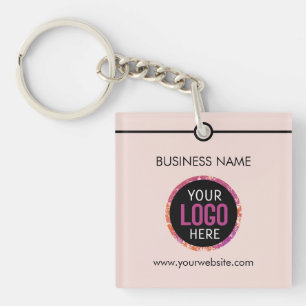 Logo, text double sided light blush pink key ring