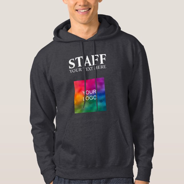 Logo Text Here Staff Crew Member Mens Dark Grey Hoodie (Front)