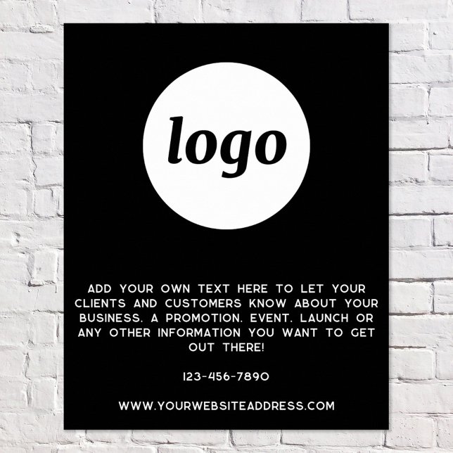 Logo Text Promotional Business Black Poster (Logo with custom text business promotional branding poster)