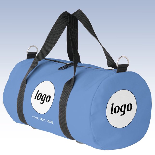 Logo Text Promotional Business Blue Duffle Bag (Logo with custom text business branding promotional duffel bag)