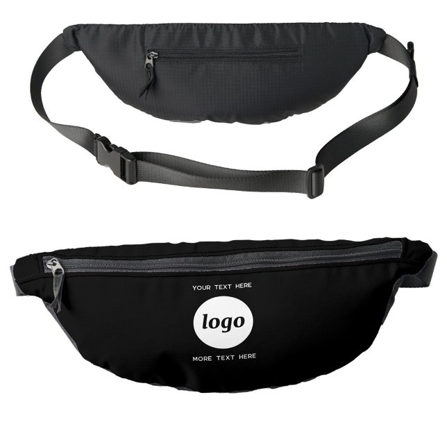 Logo Text Promotional Business Branding Black Bum Bags (Logo with custom text business promotional branding fanny pack bag)