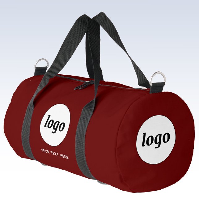 Logo Text Promotional Business Burgundy Red Duffle Bag (Simple logo with custom text business branding promotional burgundy red duffel bag)