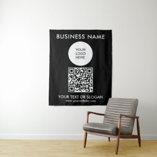 Logo Text QR Code Backdrop For Party Event Seminar Tapestry