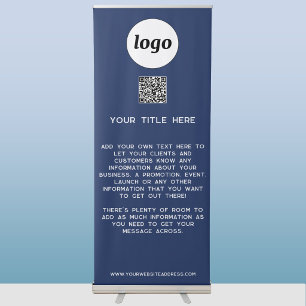 Logo Text QR Code Promotional Business Blue Retractable Banner