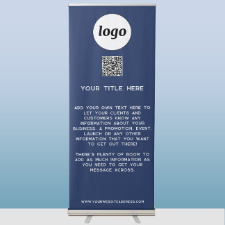 Logo Text QR Code Promotional Business Blue Retractable Banner