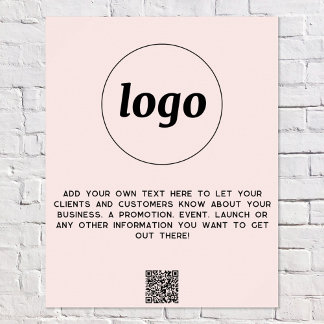 Logo Text QR Code Promotional Business Blush Pink Poster