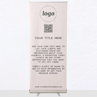 Logo Text QR Code Promotional Business Blush Pink Retractable Banner