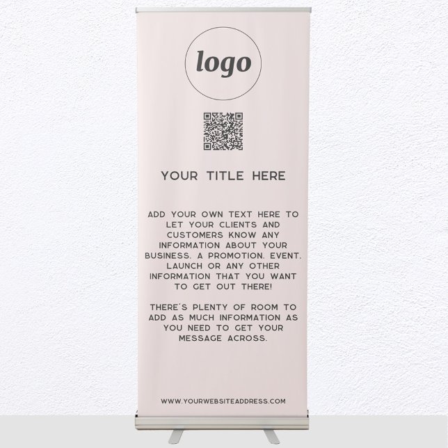 Logo Text QR Code Promotional Business Blush Pink Retractable Banner (Logo with QR code and custom text business promotional blush pink retractable banner)