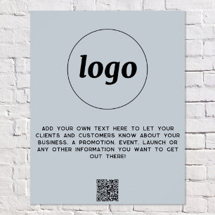 Logo Text QR Code Promotional Business Powder Blue Poster