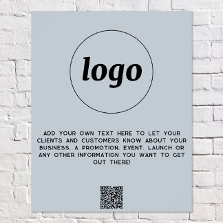 Logo Text QR Code Promotional Business Powder Blue Poster