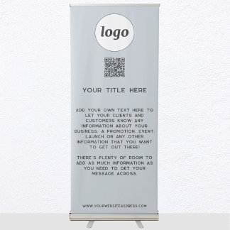 Logo Text QR Code Promotional Business Powder Blue Retractable Banner
