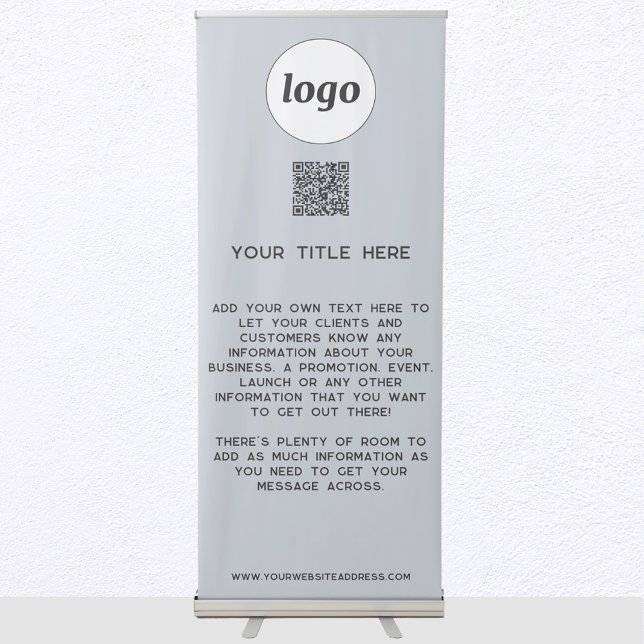 Logo Text QR Code Promotional Business Powder Blue Retractable Banner (Logo QR code and custom text professional business promotional retractable banner)