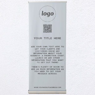 Logo Text QR Code Promotional Business Powder Blue Retractable Banner
