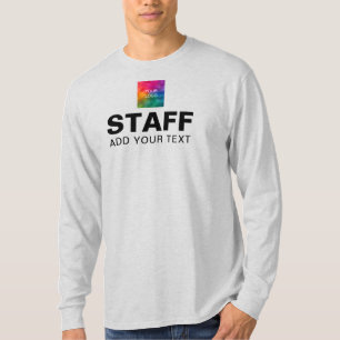 Logo Text Staff Crew Mens Ash Grey Long Sleeve T-Shirt