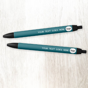 Logo Text Teal Green Business Branding Promotional Black Ink Pen