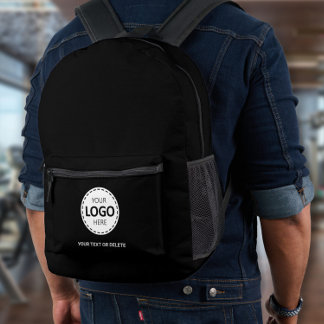 Logo & Text Upload Black Printed Backpack