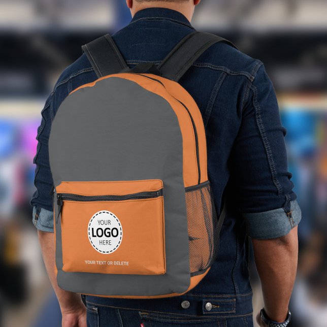 Logo & Text Upload Grey/Orange Printed Backpack (Creator Uploaded)