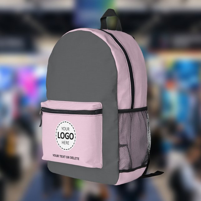 Logo & Text Upload Grey/Pink Printed Backpack (Creator Uploaded)