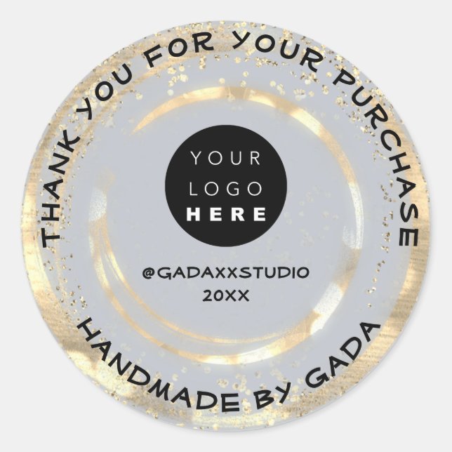  Logo Thank You Handmade Smoky Blue Gold Confetti  Classic Round Sticker (Front)