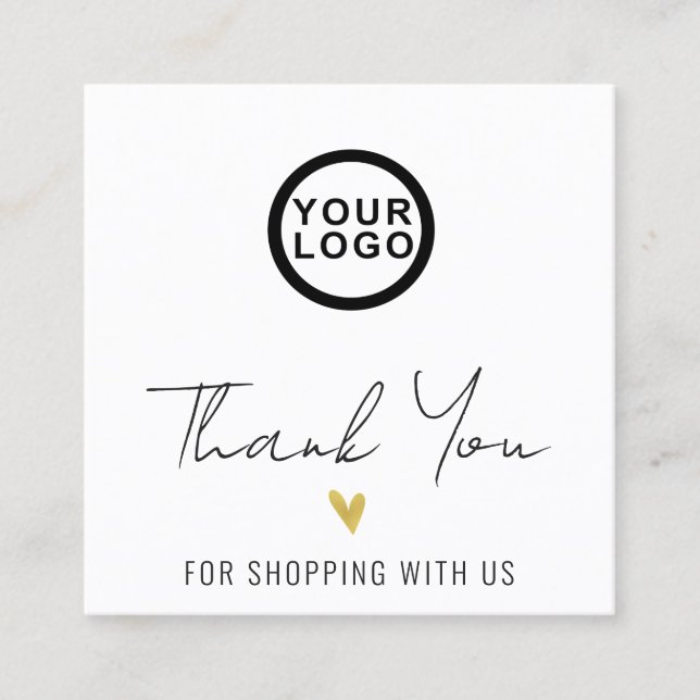 Logo Thank You Modern Heart Square Business Card (Front)