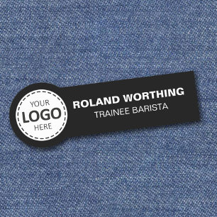 Logo Upload - Black Simple Modern Staff Name Tag
