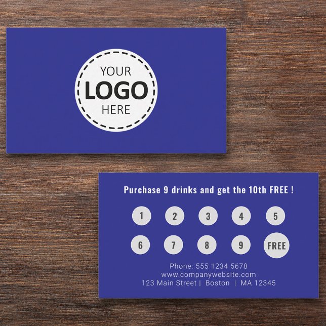 Logo Upload Modern Simple Blue Loyalty Business Card (Creator Uploaded)