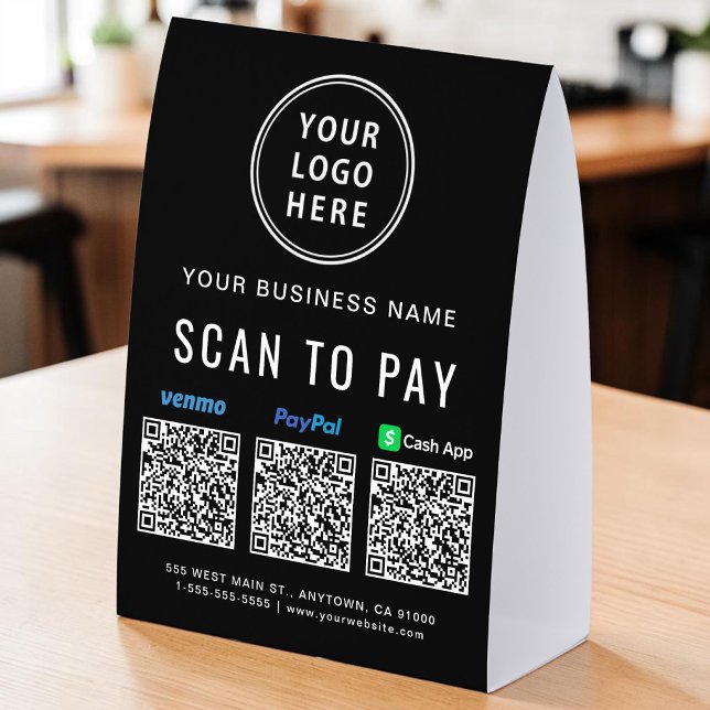 Logo Venmo PayPal CashApp QR Code Scan To Pay (Logo Venmo PayPal CashApp QR Code Scan To Pay Paper Table Tent)