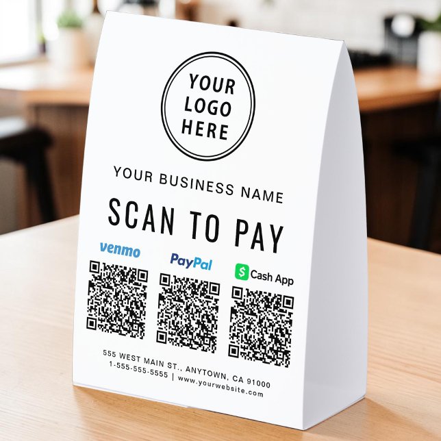 Logo Venmo PayPal CashApp QR Code Scan To Pay (Logo Venmo PayPal CashApp QR Code Scan To Pay Paper Table Tent)