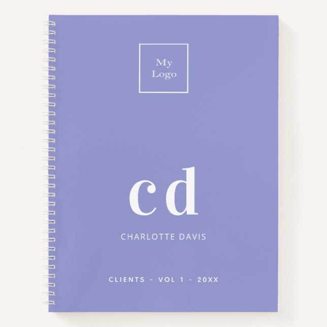 Logo violet monogram initials business elegant notebook (Front)