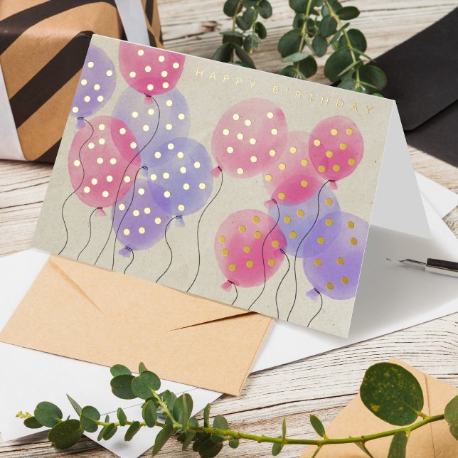 Logo Watercolor Balloons Business Happy Birthday Foil Greeting Card (Creator Uploaded)