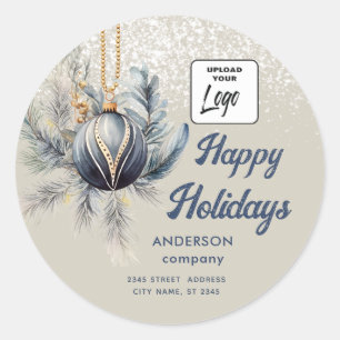 Logo Watercolor boho ornament winter greenery Classic Round Sticker
