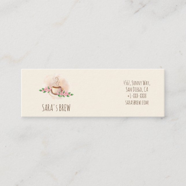 logo watercolor coffee mug and flowers cafe calling card (Front)