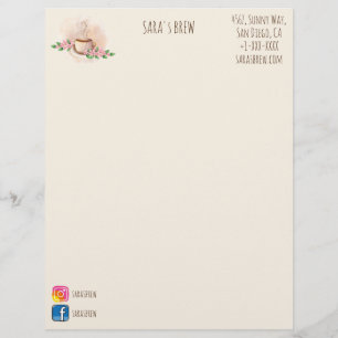 logo watercolor coffee mug and flowers cafe custom letterhead