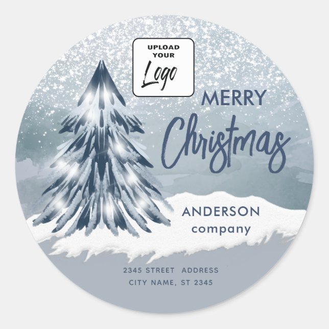 Logo Watercolor sparkle Christmas tree winter  Classic Round Sticker (Front)